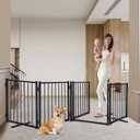 Metal Freestanding Dog Gate Puppy Gate 23.6 Inches Height Step Over Pet Fence, Free Standing Indoor Outdoor Expands Up to 80 Inches Black Doggie Gates for Doorways Stairs