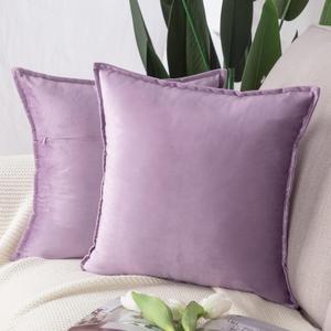MADIZZ Set of 2 Super Soft Velvet Decorative Throw Pillow Covers 18x18 inch Violet Square with Fringe Luxury Style Cushion Case Pillow Shell for Sofa Bedroom