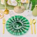 60pcs Green Plastic Plates with Gold Rim, Clear and Gold Plate, Green Diposable Plates Include 30 Dinner & 30 Dessert Plate for Party Wedding