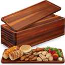 10 Pack Solid Wood Serving Trays 16.7 x 6.4 Inch Acacia Wooden Server Platter Rectangular Charcuterie Boards with Grooved Handle for Home Room Coffee Cheese Appetizer Table Farmhouse Serving Decor