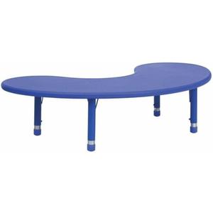 Flash Furniture 35''W x 65''L Half-Moon Blue Plastic Height Adjustable Activity Table, 35"W x 65"D x 14.5" - 23.75"H