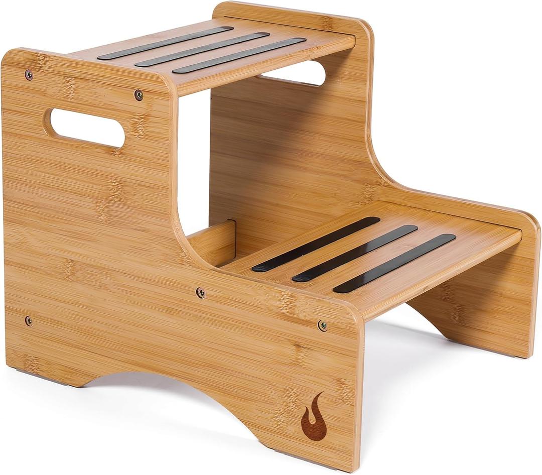 Wooden Kids Step Stool | 13" W by 12" H - 300LB Capacity | Kids Stool & Toddler Stool for Bathroom is Lightweight, Anti-Slip, Easy Assembly with Smooth Rounded Edges, Bamboo Step Stool