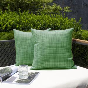 Kevin Textile Pack of 2 Spring Decorative Outdoor Waterproof Throw Pillow Covers Stripe Square Pillowcases Modern Cushion Cases for Patio Couch Bench 18 x 18 Inch Sage Green