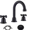 RKF Bathroom Faucets for Sink 3 Hole Matt Black 8 inch Widespread Bathroom Sink Faucet with Drain 2 Handles Cross Knobs Faucet Vanity Faucet Basin Mixer Tap with Hose & Deck CWF039-MB