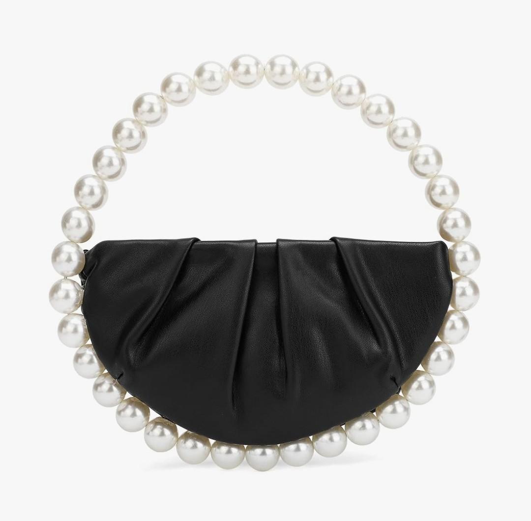 CARIEDO Pearl Soft Face Pleated Handbag Advanced Evening Bag Party Prom Bride Purse Phone Clutch Purse
