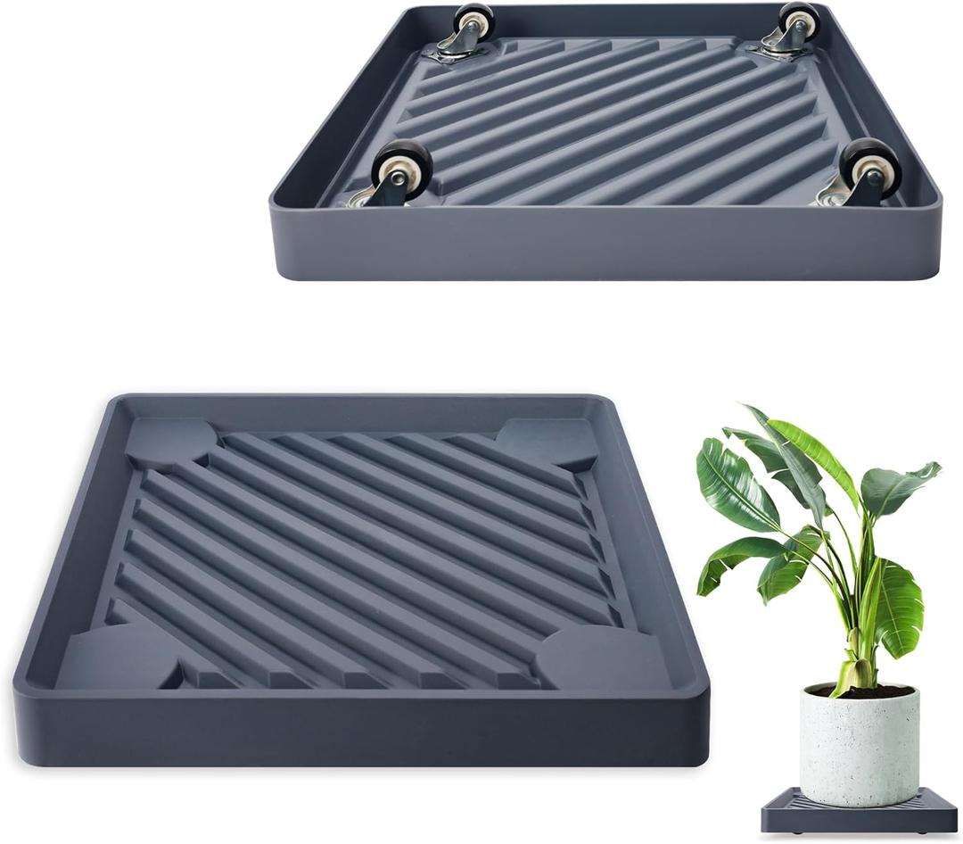 REDHUGO 2PCS Square Plant Caddy with Hidden Wheels, Heavy Duty Rolling Plant Stand Caddy with Wheels, Pot Base for Indoor Outdoor, Gray, 9.96 inches