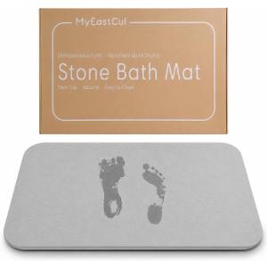 Diatomite Stone Bath Mat, Quick Dry Super Absorbent 23.6"x15.7", Light Gray