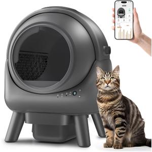 Self Cleaning Litter Box for Multiple Cats  Automatic Cat Litter Box with App Control, Odor-Free Waste Disposal, Dual Safety Sensors, Litter Bags, Grey-Qx2