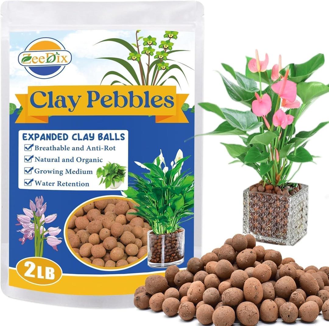 ZeeDix 2LBS Organic Clay Pebbles for Hydroponics - pH Neutral Leca Balls 4mm-16mm Lightweight Plant Drainage Aggregate, Aquaponics, Indoor Gardening & Succulents