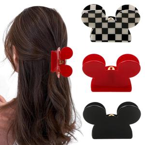 Hair Clip, 3Pcs Mouse Head Acrylic Hair Claw Clips for Thin Medium Curly Hair, Non-slip Hair Catch Barrette, Strong Hold Jaw Clamp Women Fashion Hair Styling Accessories