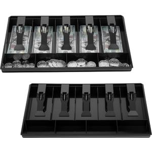 2 Pcs Cash Register Drawer Insert Tray Organizer with 5 Bill/4 Coin Compartments for Money Storage, Black