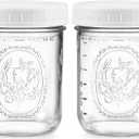 Wide Mouth Mason Jars 16 oz - (2 Pack) - Wide Mouth 16-Ounces Pint Mason Jars with White M.E.M Food Storage Plastic Lids - For Storage, Canning, Freezing, Leak Proof, Microwave & Diswasher Safe