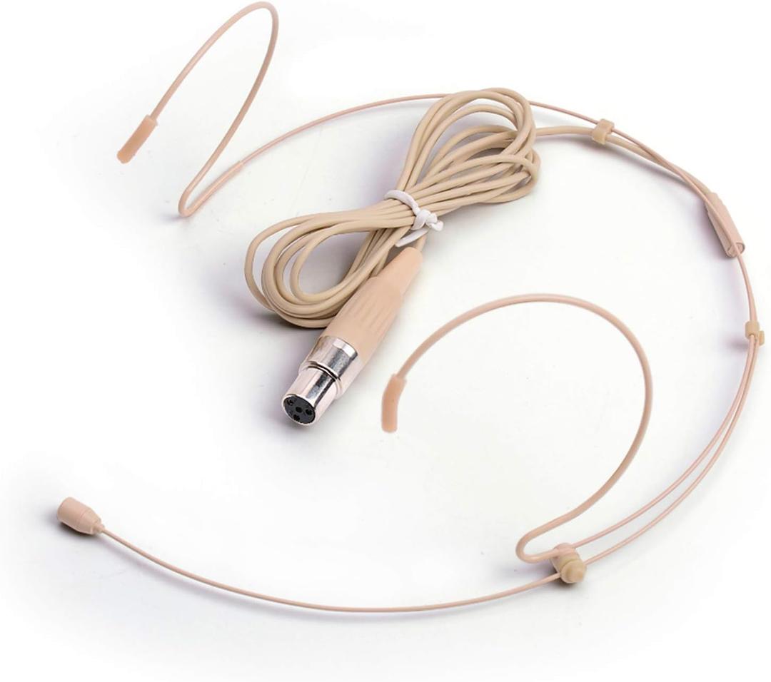 Microphone Headset Discreet Headworn Earset Over Ear Hanging Mic Compatible with Shure Wireless System Bodypack Transmitter, Ideal for Lectures, Live Performance, Theater, Podcasts  Beige