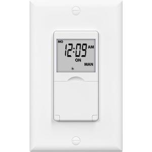 BN-LINK 7 Day Programmable in-Wall Timer Switch for Lights, Fans and Motors, Single Pole and 3 Way (Compatible with SPDT) Both Use, Neutral Wire Required, White (No Backlight)