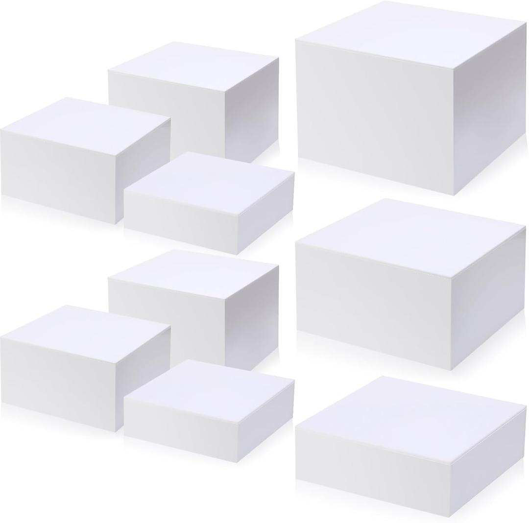 Suzile 9 Pcs Acrylic Buffet Risers Display Box Cube 5 Side Food Riser Table Stand for Display with Hollow Bottom for Party,3 Sizes