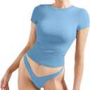 SUUKSESS Women Fitted Basic Tee Cotton Ribbed Crew Neck Summer Short Sleeve Y2K Crop Top (Blue, S)