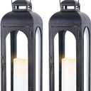 NEEDOMO Set of 2 Lanterns Decorative for Home,22''H Large LuxuryBronze Metal Hurricane Lanterns with Tempered Glass Panels for Porch,Tabletop, Mantle, Wall Hanging, Garden, Indoor & Outdoor Décor