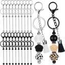 20 Pcs Beadable Keychain Bars Metal Beaded Blank Keychains Charms DIY Keychain Supplies Bulk for DIY Pendant Jewelry (Silver, Black)