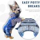 Small Dog Hoodie Clothes Cute Stripe Shirts Denim Jumpsuit One-Piece Outfit for Small Medium Dogs Cats Boy Girl Chihuahua Blue Jeans Overalls Puppy Costume (Blue,S)