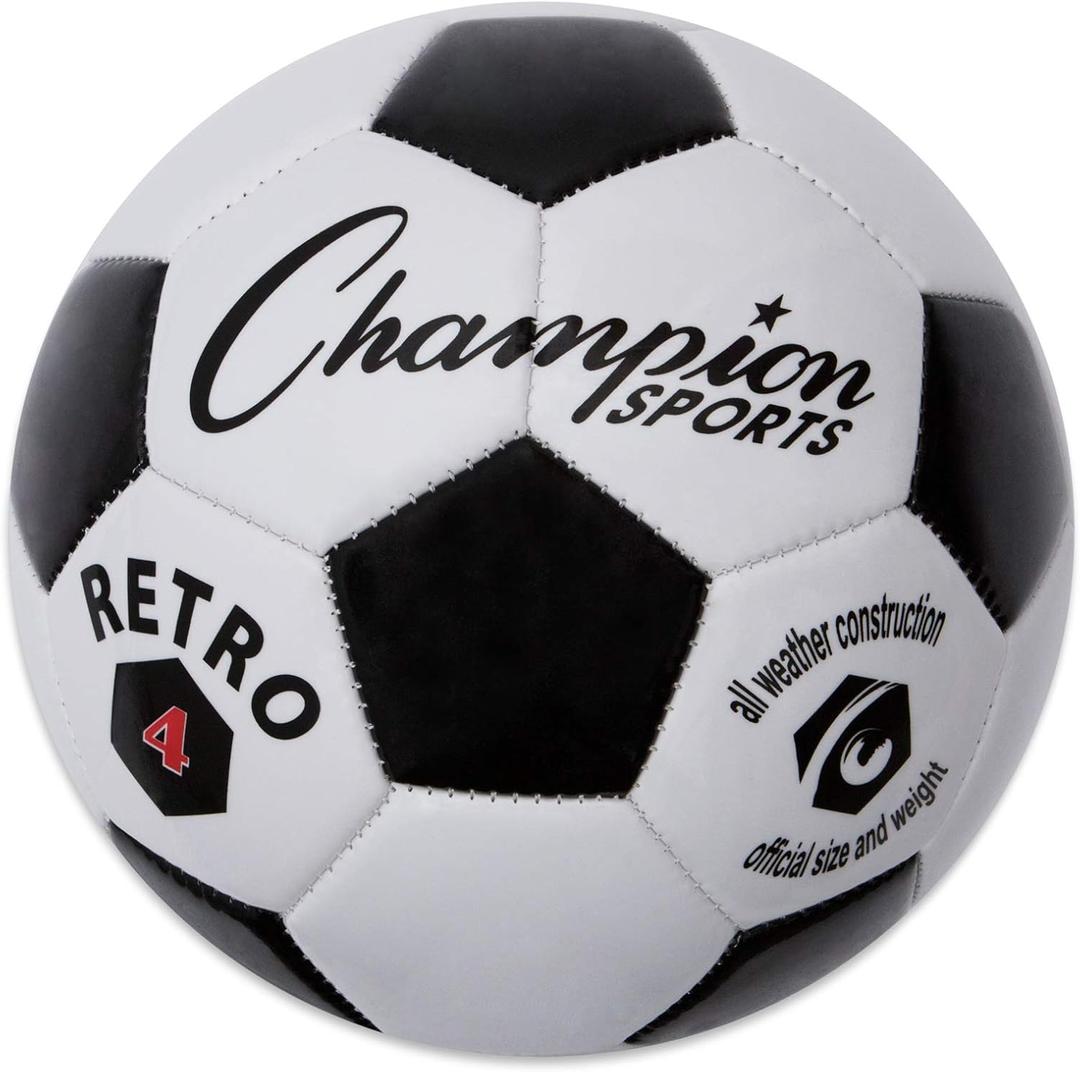 Champion Sports Retro Soccer Ball  Classic Black & White Design, Soft-Touch TPU Cover, All-Weather Ball for Club Play, Gym Class & Recreation, Multiple Sizes