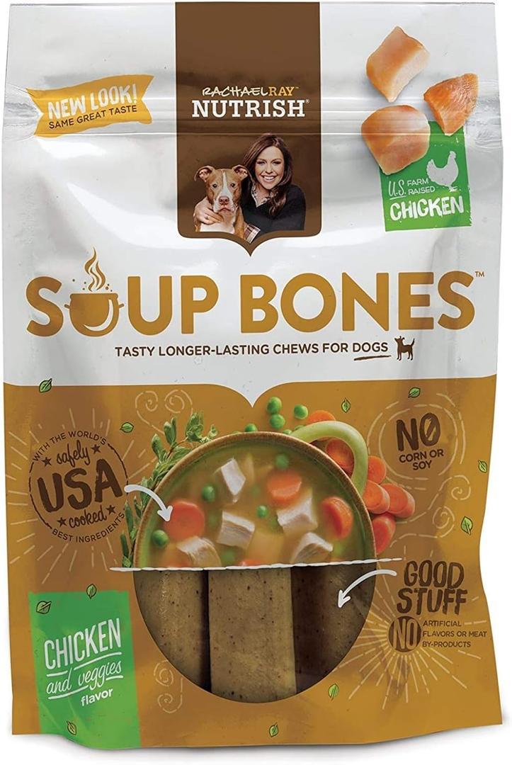 Rachael Ray Nutrish Soup Bones Dog Treats, Real Chicken & Veggies Flavor, 3 Bones, 6.3 Ounces, BBD 11/19/2025