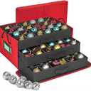 HOLDN STORAGE Christmas Ornament Storage Box with Dividers, Holds 72 Ornaments (3 Inch), Large Ball Storage Container with 3 Removable Trays, Durable and Portable - Red