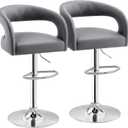 VECELO Bar Stools Set of 2 Adjustable Swivel Modern Pu Leather Barstools, Counter Bar Stools with Back and Arms, for Kitchen, Bar (Light Gry)