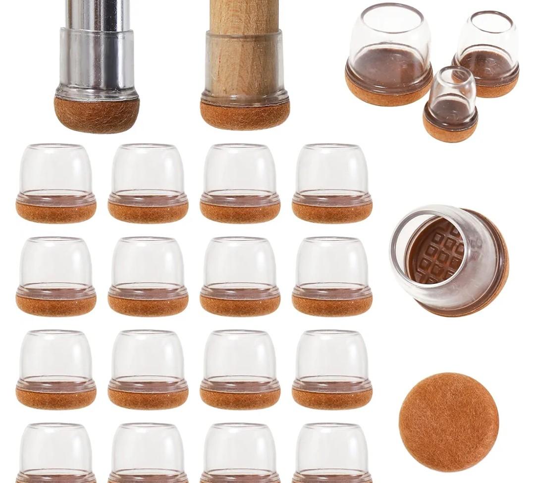 Chair Leg Floor Protectors 1 inch, Silicone Chair Leg Caps Felt Furniture Pads for Hardwood Floors, Clear Floor Protectors for Chair Legs