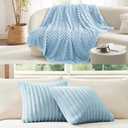 Bedsure Sea Blue Fleece Blanket & Throw Pillow Covers Sea Blue