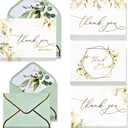 Thank You Cards with Envelopes Bulk 100 PK, Sage Green And Gold Foil Stamped 5x3.5 Inches. Ideal For Wedding, Blank Thank You Notes, Baby, Bridal Shower Cards Small Business, Graduation, Kids, Sympathy