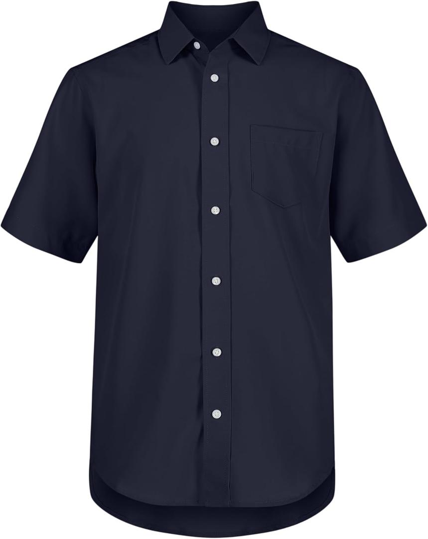 Nautica Boys' Short Sleeve Oxford Shirt (10-12, Navy Performance)