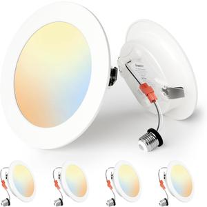 Ensenior 4 Inch LED Can Lights 4 Pack, Dimmable Retrofit Led Recessed Lighting, 5CCT Adjustable Color Temperature (2700K-5000K), 7W=77W 700LM, IC & Damp Rated, ETL&FCC Certified