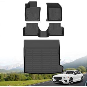 Hutisya-Floor Mats & Cargo Liner Set Fit for 2019-2025 Volvo S60 (Not for Recharge) All Weather Protection Anti-Slip & Durable TPE Full Set Liners Automotive Accessories-Black