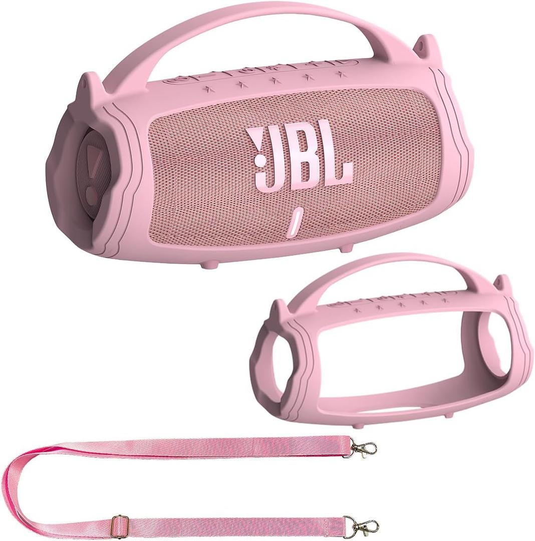 JCHPINE Silicone Cover Case for JBL Charge 5 Portable Bluetooth Speaker, Protective Skin Holder for JBL Charge 5 Speaker Accessories (Pink Case, NOT Fit Wi-Fi Version)