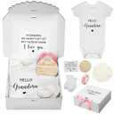 Shyyween 7 Pcs Pregnancy Announcements for Grandma Surprise Baby Announcement Gifts Set Include Bodysuit Pregnancy Reveal Card Socks Ribbon Wood Sign Coming Soon Baby Reveal Ideas for Grandparents