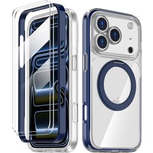 Magnetic for iPhone 17 Pro Max Case Non-Yellowing [2 x Screen Protector] Compatible with MagSafe Military Grade 17 FT Drop Shockproof Full Camera Protection 360 Spin Stand Phone Cover Blue