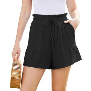 CZYINXIAN Women's Casual Wide Leg Shorts High Waisted Adjustable Tie Knot Ruffle Shorts with Pockets (XXL)