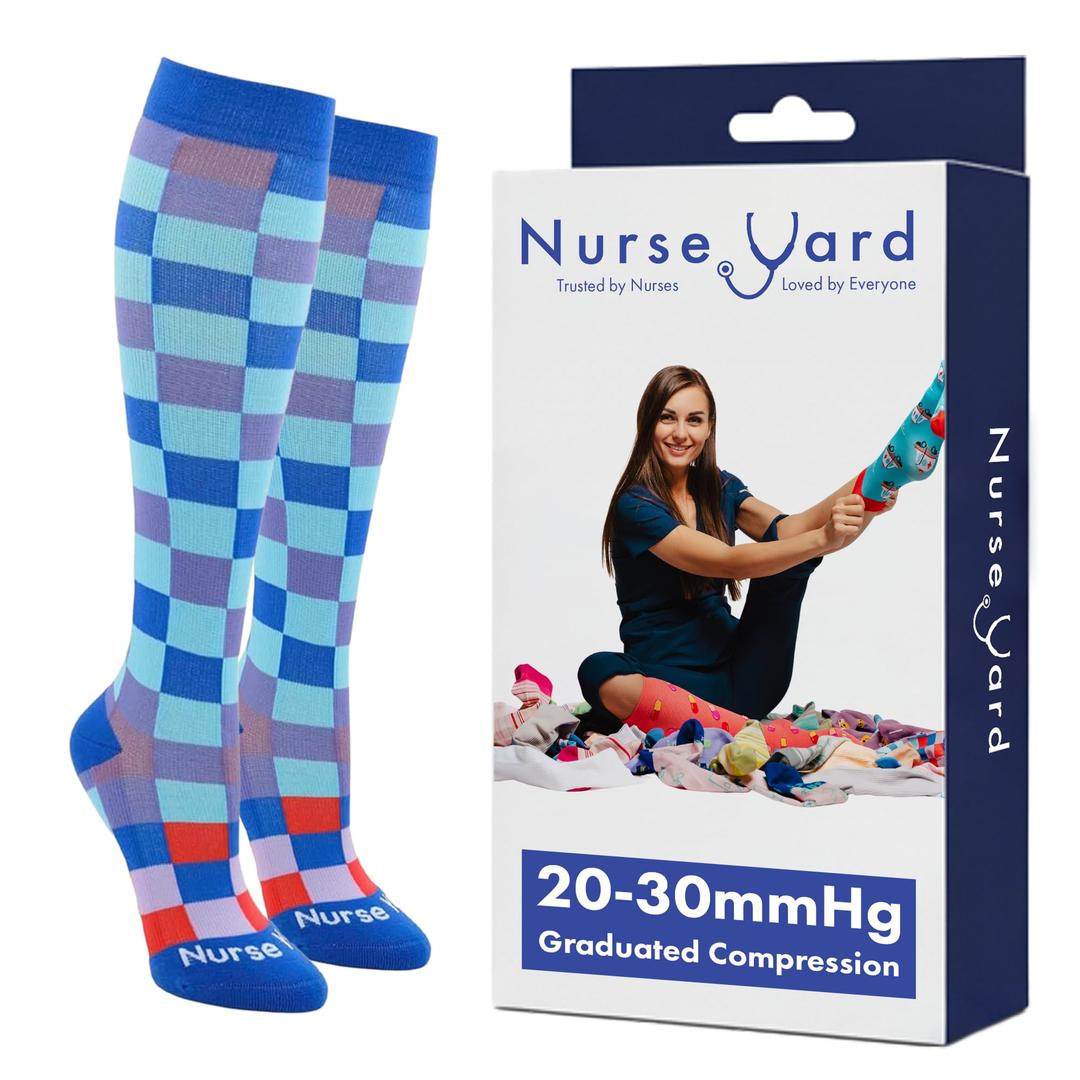 Nurse Yard Compression Socks for Nurses - Women & Men - 20-30mmHg Graduated Compression, Zero-Toe Compression, For Medical Staff, Nursing, Athletic Support Such As Running, Cycling, Hiking - 1 Pair S-M