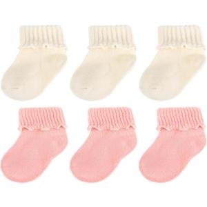 6 Pairs Baby Girl Wool Socks Winter Soft Warm Turn Cuff Ruffle Crew Socks for Infant Toddler Girls Newborn to 3 Years