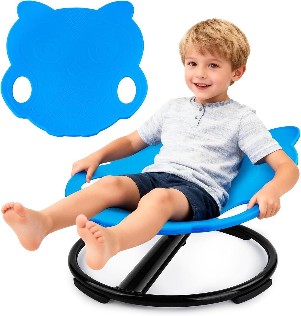 Spinning Chair for Autistic Kids,Sensory Toys for Kids with Autism,Training Body Coordination and Balance,Upgraded Owl Swivel Shape Sit and Spin Sensory Toys Indoor Outdoor,Friendly for 3+ (Blue), Small
