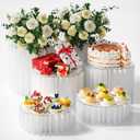 HeiMma 6 Pack Buffet Risers, Foldable Accordion Food Display Risers with Acrylic Disc, Dessert Table Display Set, Cardboard Paper Cupcake Cake Stand for Party Cylinder Stands for Parties Drink Collectibles Jewelry Figures, White