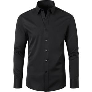 Dress Shirts for Men Fashion Long Sleeve Tops Regular Fit Button Down Shirts Stretch Wrinkle-Free Business Formal Shirt, XL, Black
