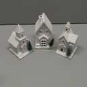 3 Pcs Light Up Christmas Houses, White Ceramic House Christmas Decor with 3 Pcs Xmas Tree, Porcelain Ceramic Xmas Village Sets with Timer, Christmas Town Village Set Xmas Figurines Home Decor