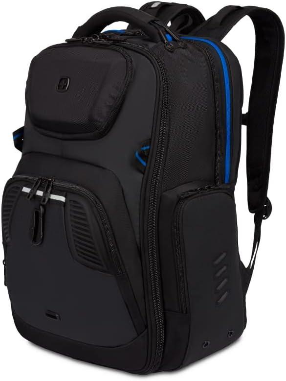 SwissGear Gaming Laptop Backpack with Charger Port (USB), Blue/Black, 19.25 Inch