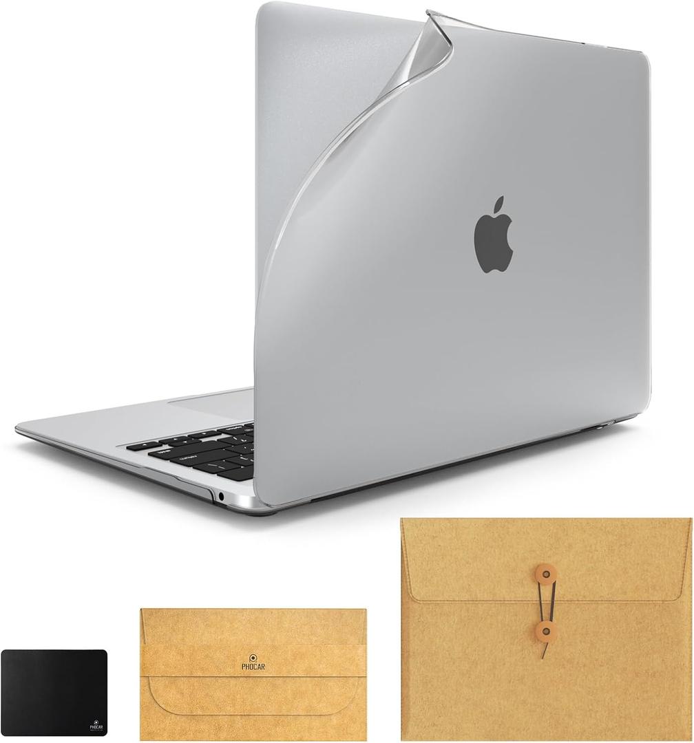 PHOCAR Crystal Clear MacBook Air 13 M1 Case Compatible with MacBook Air 13.3 Inch (A2337, A2179, A1932), Included with Kraft Paper MacBook Air 13 Sleeve, Accessory Pouch, Mouse Pad