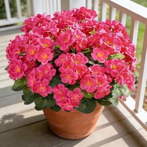 Artificial Geraniums Flowers for Outdoors, 6 Bundles Realistic Silk Fake Geranium, No Fade Faux Plants for Hanging Baskets, Window Boxes, Planters - Porch, Patio, Garden Decor(Rosy)