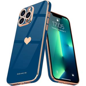 Teageo Compatible with iPhone 15 Pro Max Case for Girl Women Cute Love-Heart Luxury Bling Soft Cover Raised Camera Protection Bumper Silicone Shockproof Phone Case for iPhone 15 Pro Max, Royal Blue