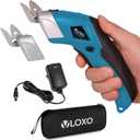 VLOXO Cordless Electric Scissors Super Scissors with 2 Type Blades Rechargeable Cardboard Cutter Powerful Cutting Tool for Fabric Cardboard Carpet Leather Felt Blue CS4001