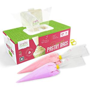 Icing Piping Bags 14 Inch Disposable Pastry Bags  160 Heavy Duty Durable Medium Piping Bags + 2 Ties Bakers Choice Microwaveable Frosting Bags Set  Baking Supplies by Craftit Edibles