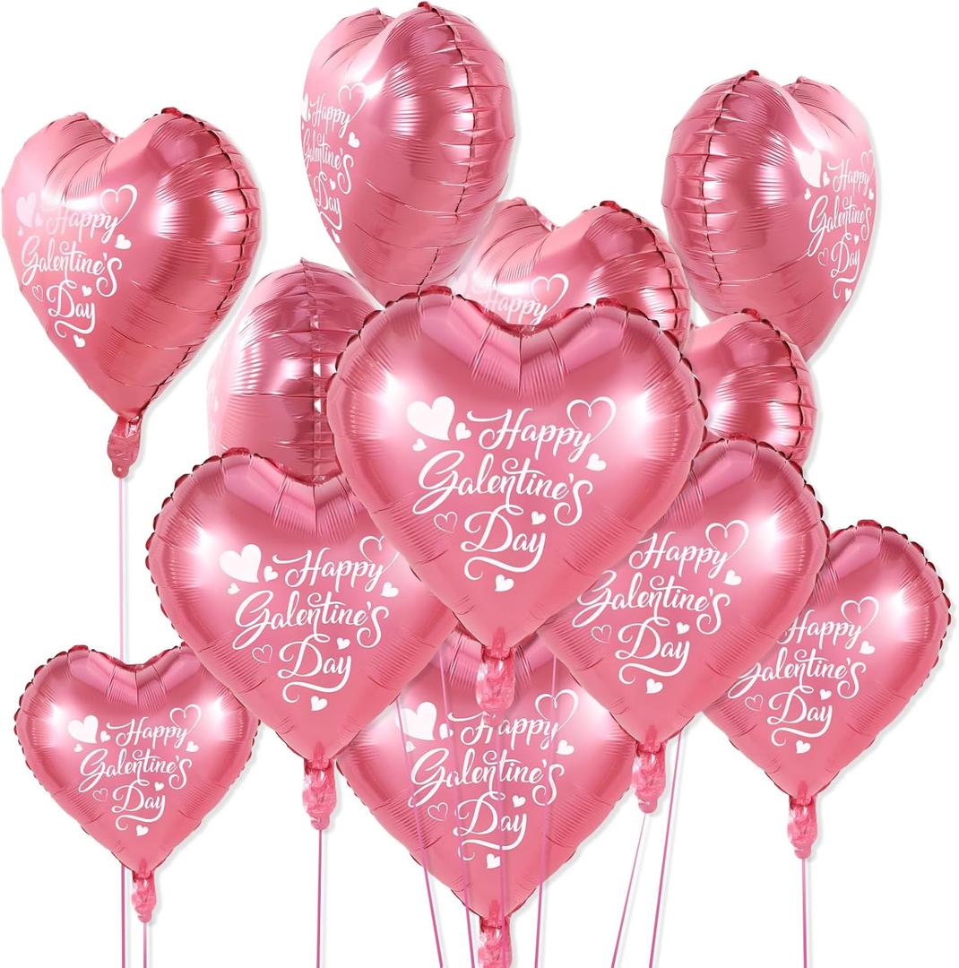 DPKOW 30pcs Galentines Balloons Happy Galentines Day Decorations, 18 Inch Pink Heart Foil Balloons Valentines Day Decorations, Romantic Girl Lady Friendship Decor